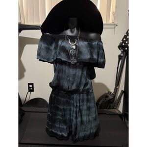 Black Gray Off-Shoulder Tie Dye Goth Boho Hippie Romper
